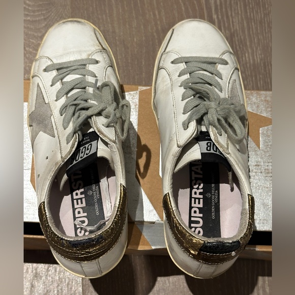 Golden Goose Superstar Sneakers with Gold and Gray Accents - Picture 1 of 4